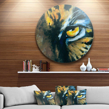 Ferocious Eye of Tiger - Animal Oversized Circle Metal Wall Art